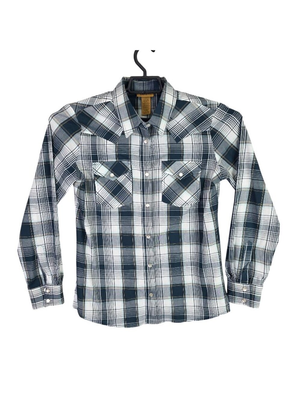Mens Wrangler Western Blue White Plaid Snap Button Shirt Cotton Blend Size S